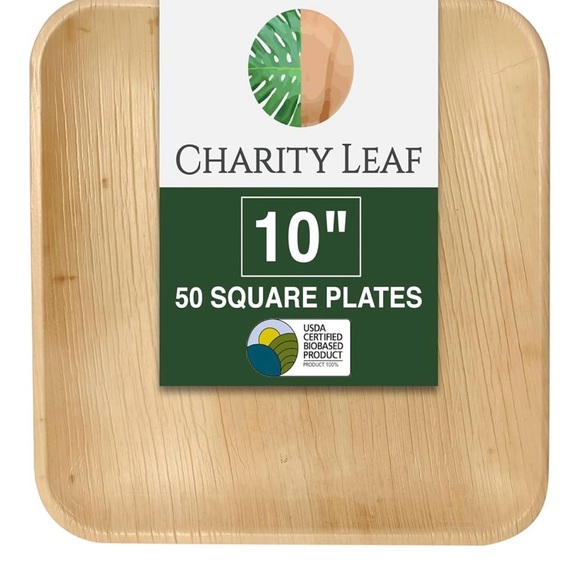 Charity Leaf Other - Charity Leaf 10”x10” Disposable Plates - 100% All Natural - 50 Count